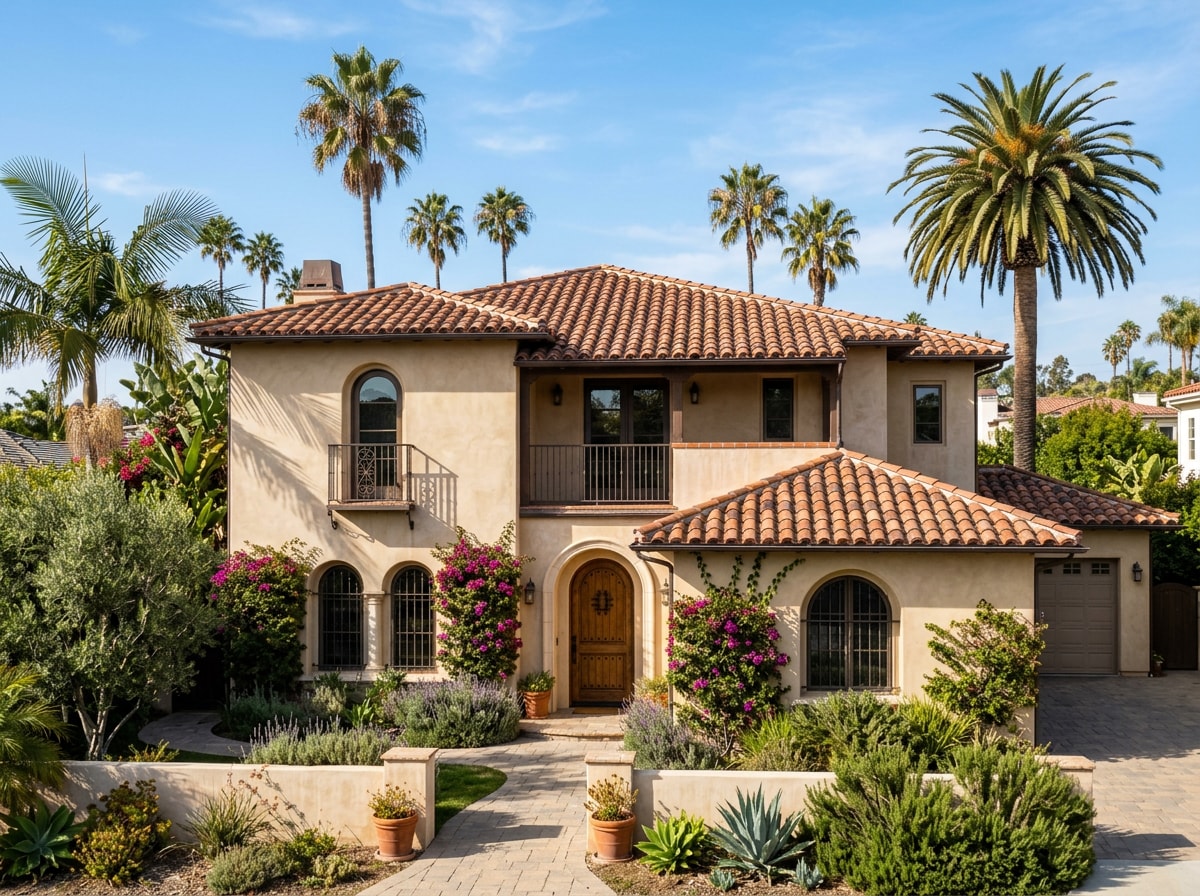 Clay tile roof on a Spanish-style home in a warm climate