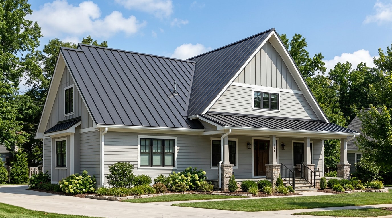 Finished metal roof installation on a residential home