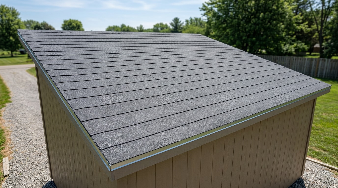 Finished low-slope roof installed with mineral surface roll roofing