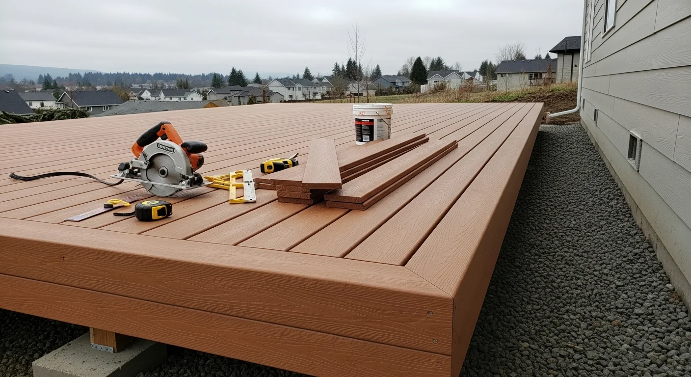 New wooden deck built on back of residential home