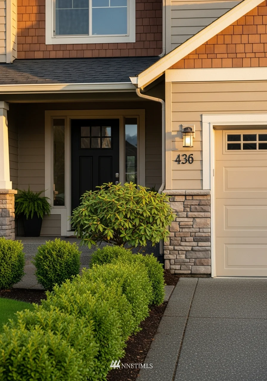Detail shot of a Vancouver home's entrance and landscaping reflecting the quality standards expected in the metro area.